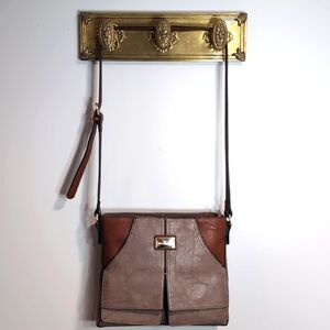 Simply Noelle 2 Tone Brown Faux Exterior Medium Crossbody Bag.